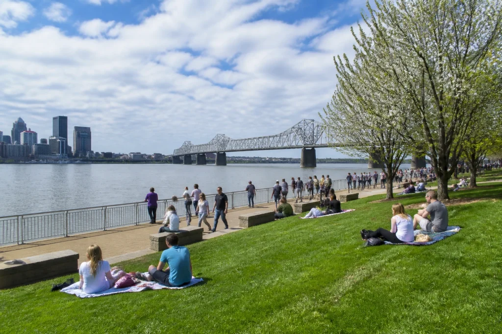 Louisville Waterfront Park beside the Ohio River in spring